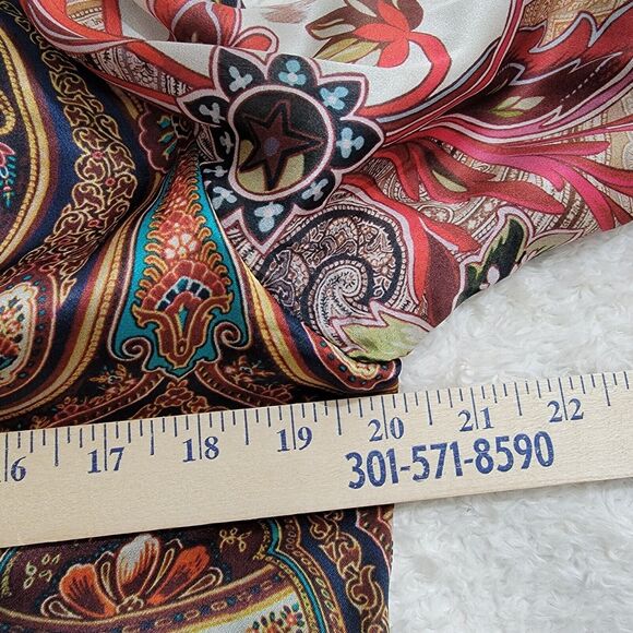 Vintage Fifteen-Twenty Silk Popover Blouse Multicolor Suede Cuffs Sz L USA Made - Picture 13 of 14